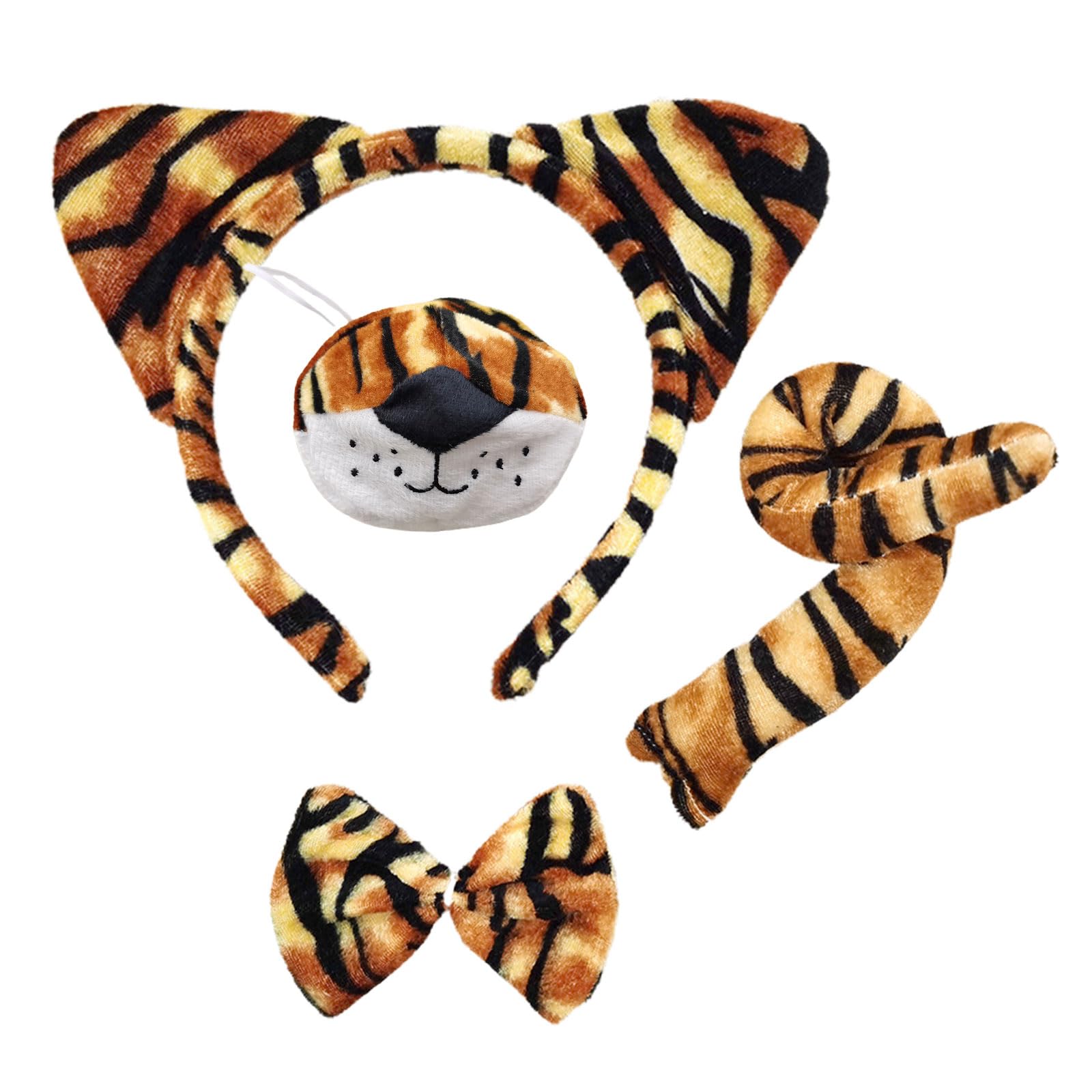 SKHAOVS 4-Piece Tiger Costume Set - Ears, Tail, Nose & Bowtie - Adults & Kids Animal Theme Fancy Dress for Halloween & Cosplay