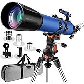 Uonol Telescope for Adults High Powered 90mm Aperture 800mm,Refractor Telescopes for Astronomy Beginners with AZ Mount Tripod,Phone Adapter,Carry Bag (80090blue)