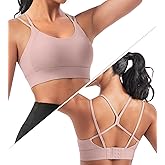 ULTREAGLE Strappy Sports Bras for Women - Padded Yoga Gym Bra Low Impact Womens Workout Tops
