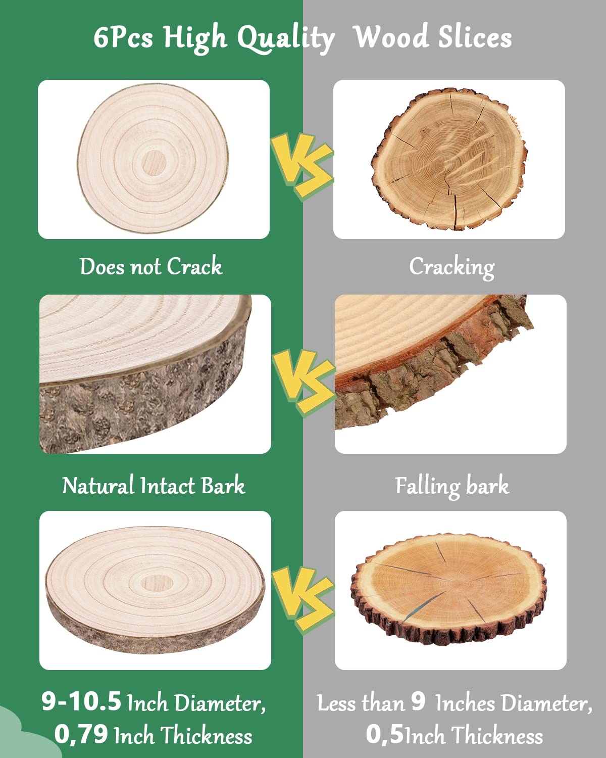 Wood Slices 6 Pack 9-10.5 Inch Large Wood Rounds Natural Wood Slices for Centerpieces,Wedding&BabyShower,Table Decorations,Crafts,DIY,Arts