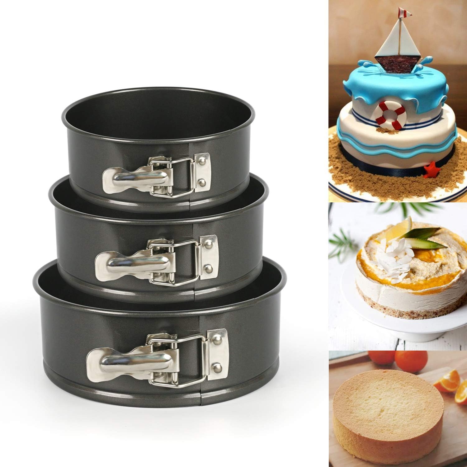 Owfvlazi Nonstick Springform Pan Set Leakproof Round Baking Pie Cheese Cake Molds Pan Set with Quick Release Latch and Removable Bottom (black)