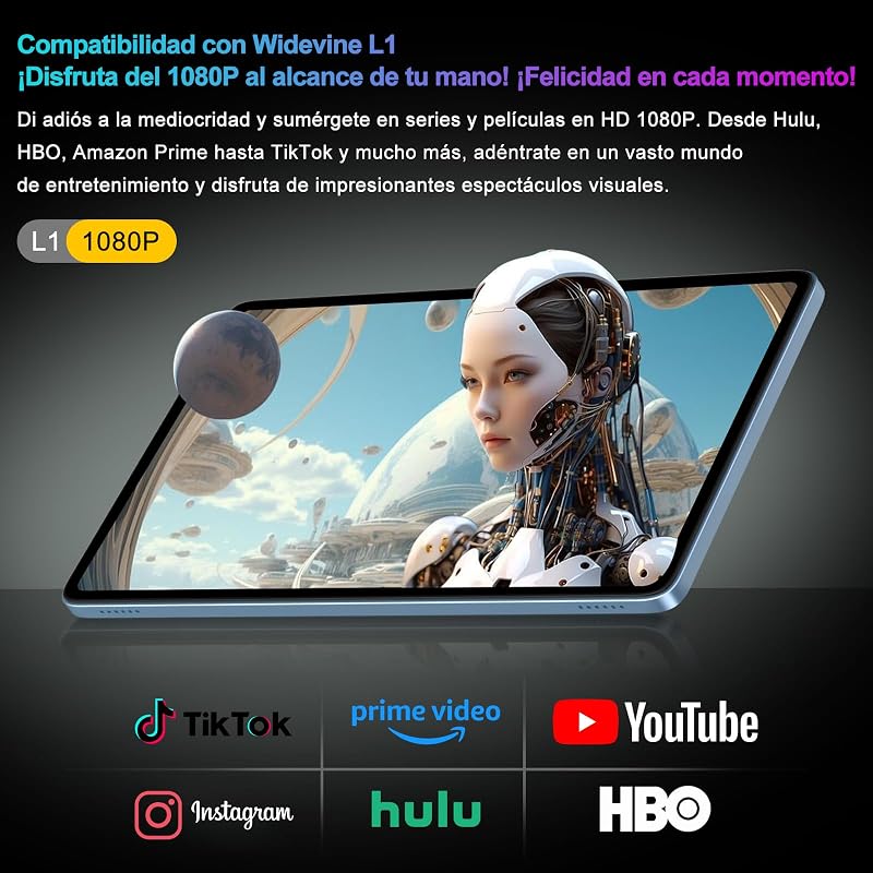 2026 Tablet 10 Pulgadas Android 15 con Gemini AI, 30GB RAM + 128GB ROM（TF 2TB）, Octa-Core 2.0GHZ, 8000mAh, GMS, Widevine L1, 5G WiFi 6 & BT 5.0, GPS, OTG, Tablet con Teclado y Raton-Azul — foto 6 de 8
