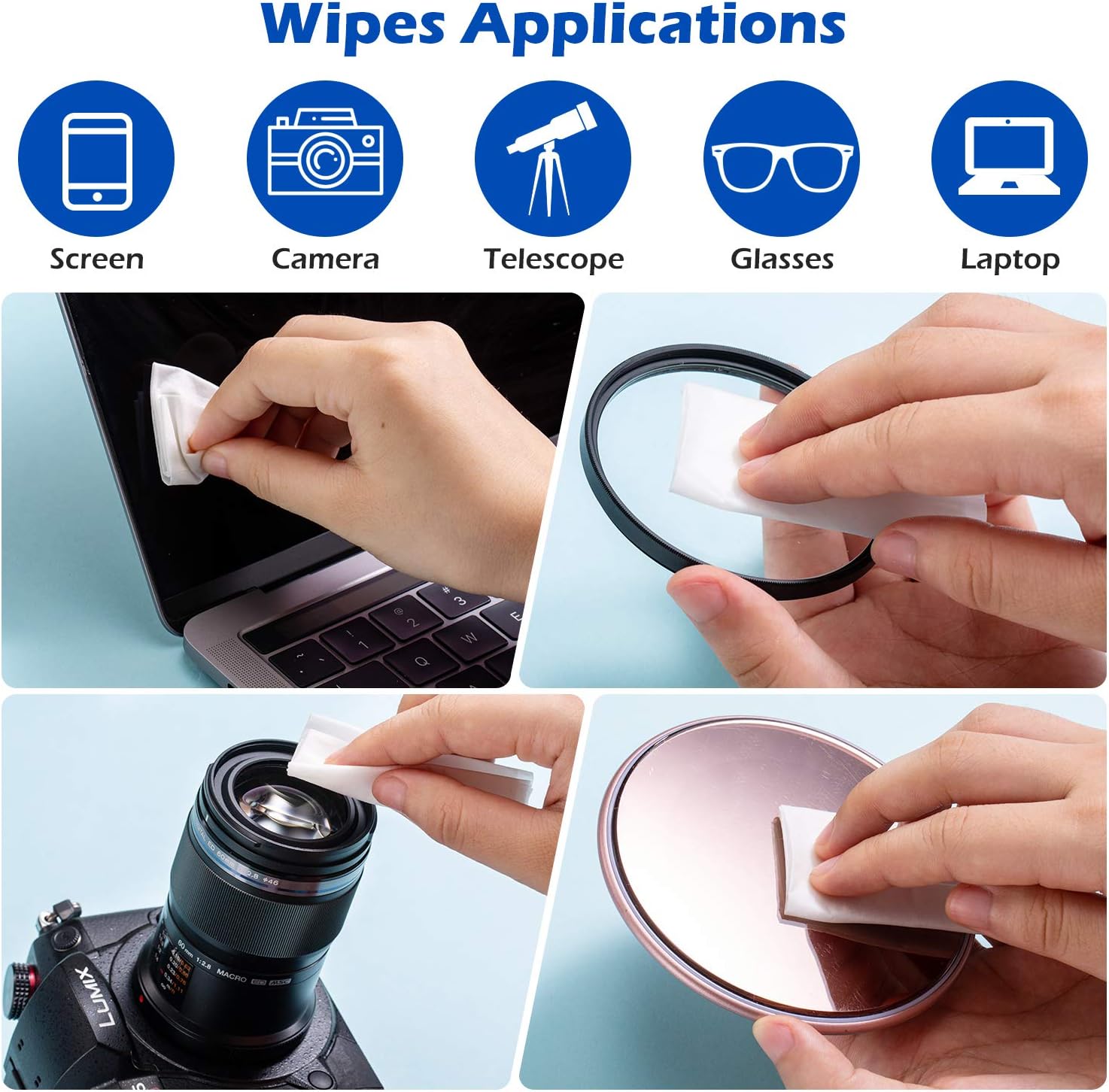 Glasses Cleaner Wipes 400 Individually Wrapped Antibacterial Lens Wipes Multipurpose Suitable for Spectacle Lenses Cameras - Image 4