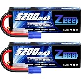 Zeee 2S Lipo Battery 7.4V 5200mAh 80C with EC5 Plug (2 Pack) | Hard Case Battery compatible with 1/8 1/10 RC Vehicles Car Slash RC Buggy Truggy Airplane Drone
