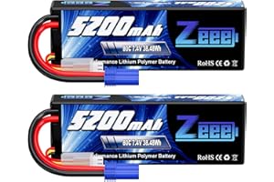 Zeee 2S Lipo Battery 7.4V 5200mAh 80C Hard Case Battery with EC5 Plug Compatible with 1/8 1/10 RC Vehicles Car Slash RC Buggy Truggy RC Airplane Drone(2 Pack)