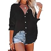 Bsubseach Button Down Swim Cover Up Shirt Sexy Long Sleeve Beach Blouse Bathing Suit Cover Ups for Women