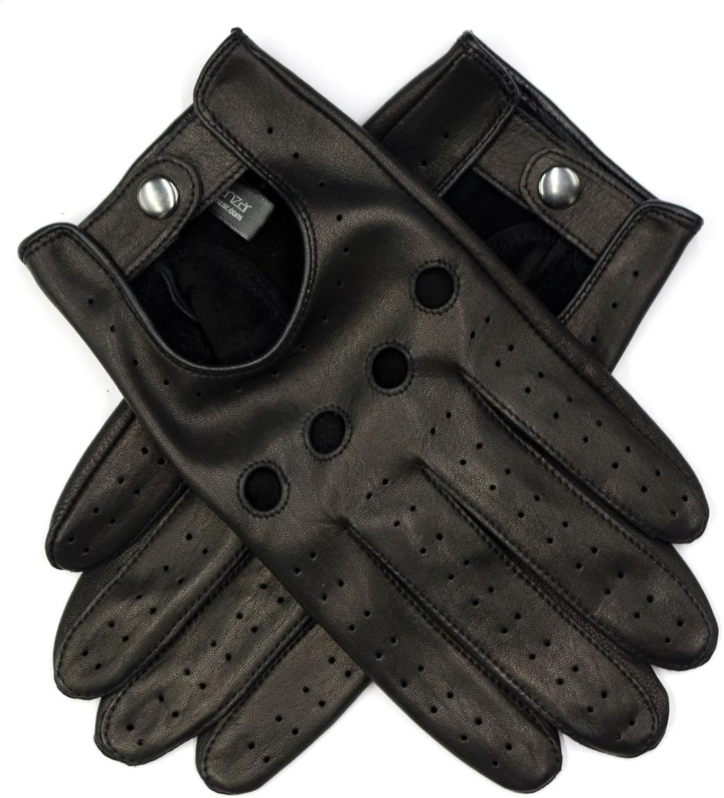Harssidanzar Mens Italian Lambskin Leather Driving Gloves Unlined Touchscreen