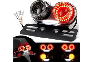 Benlari Upgraded Motorcycle Tail Light, 90LEDs Brake Lights, IP67 Waterproof Turn Signals Running with License Plate Bracket Fit for Street Bike Cruiser Chopper Bobber (Smoke)