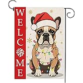 Welcome Christmas Garden Flag Xmas French Bulldog Burlap 12 x 18 Inch Vertical Double Sided Winter For Dog Lovers Vacation Decorations Yard Outdoor Decor
