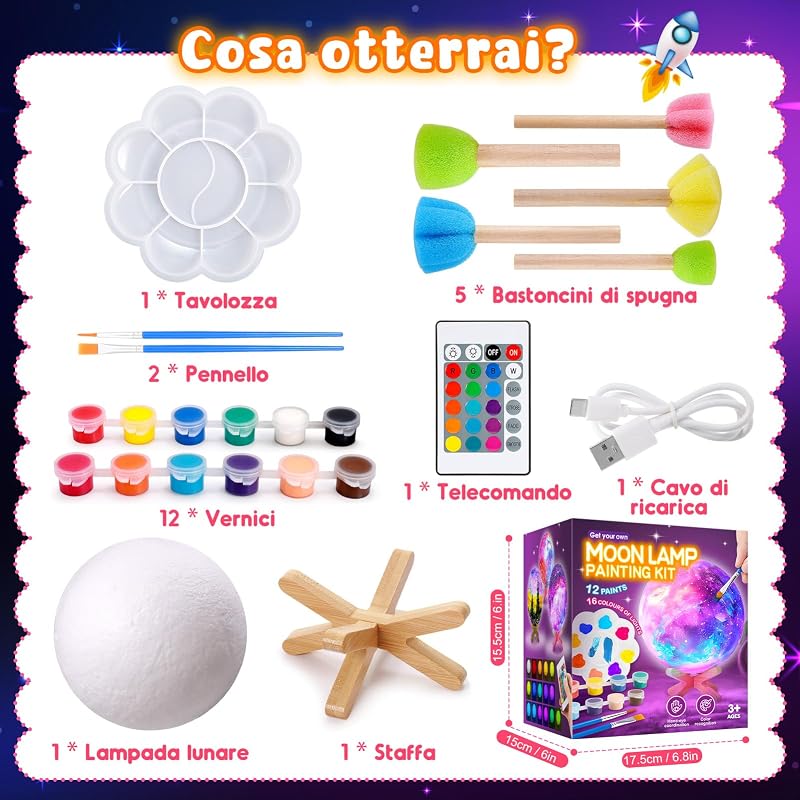 Kits Set di artigianato Set di pittura per lampada lunare Bambini dai 6 7 8 9 10 anni,Regalo per Ragazze 10 11 12 anni Set di pittura per lampada lunare Regalo di compleanno Ragazze 6-12 anni