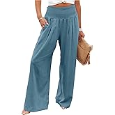 ANRABESS Women Linen Palazzo Pants Summer Boho Wide Leg High Waist Casual Lounge Pant 2026 Beach Travel Vacation Outfits
