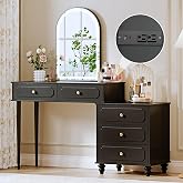 Ieejdn Black,Vanity Desk with Mirror and Lights,Makeup Vanity with Power Outlet and Adjustable Cabinet,Modern Makeup Table with 3 Drawers for Bedroom Makeup Room