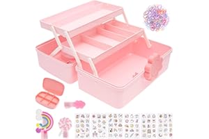Hair Accessories Organizer for Girls,3-Layers Pink Lockable Storage Box,Cute Craft Storage Container with Handle,Plastic Jewe