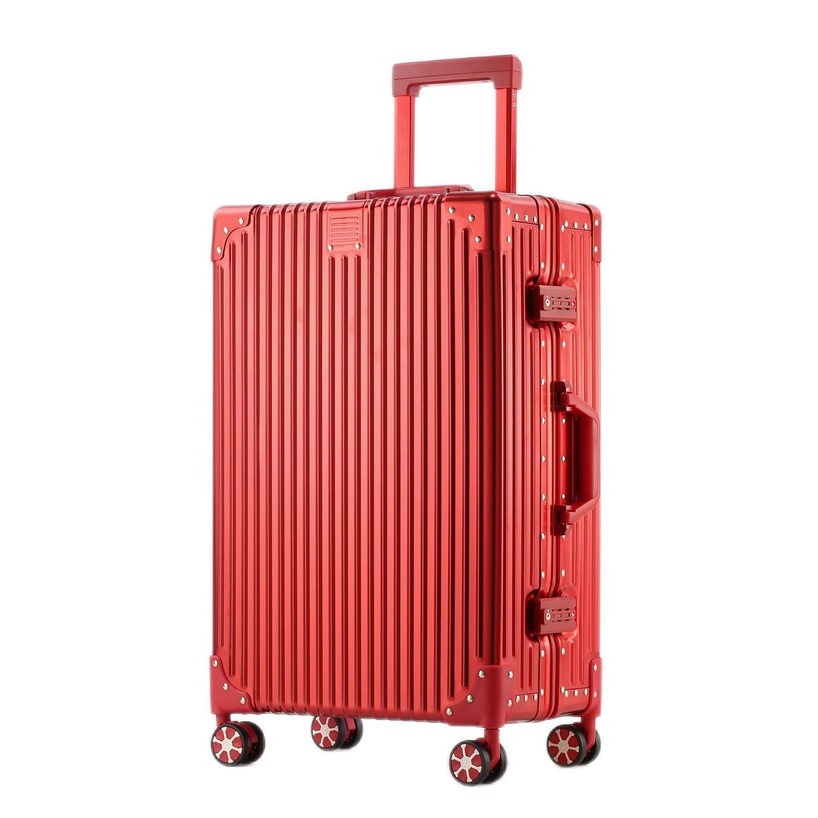 All Aluminum Carry On Luggage with Cup Holder TSA Lock, 22x14x9 Airline Approved Carry-On Hardside Suitcase with Spinner Wheels(20-lnch) (RED)