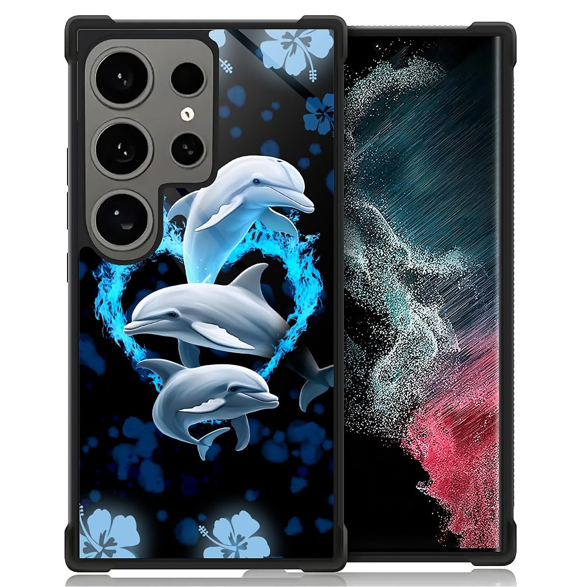 AshaPro Compatible with Samsung Galaxy S24 Ultra Case Reinforced Four Corner Shock-Absorbing Anti Slip Soft TPU Frame Case for Samsung Galaxy S24 Ultra 6.8inch for Girls/Women Pattern Dolphin Love