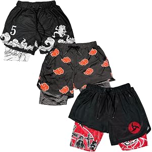Crown Anime Shorts - Breathable Mesh Stretch Compression Gym Short with Pockets and Towel Holder