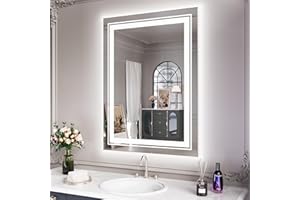 Snowdool 20x28 LED Bathroom Mirror with Lights, Front and Backlit, Anti-Fog Lighted Vanity Mirror, Stepless Dimmable, 3 Colors LED Mirror, Memory Function, Tempered Glass (Horizontal/Vertical)