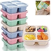 Cididu 8 Pack Bento Snack Lunch Box, 4 Compartment Meal Prep Container, Reusable Divided Snack Box with Lid for Kids Adults, Wheat Straw Food Storage Container for School Work Travel, Microwave Safe