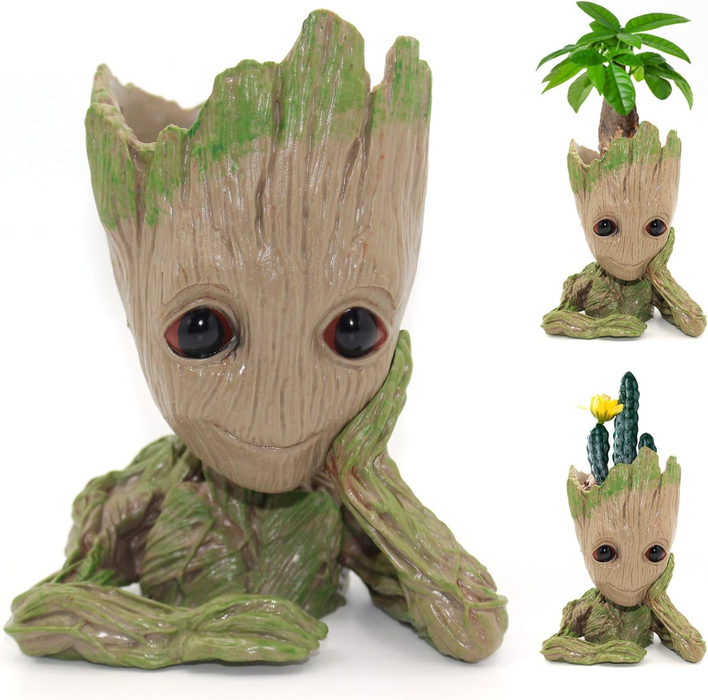 Arbusb Office Decor Grut Planter with Depth of 3.5",Tiny Succulents Plants Pots or Pens Holder,Storage Container and Best Gifts for Girls,Boys,Women (Single Hand his Chin) …