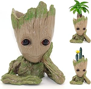 Arbusb Office Decor Grut Planter with Depth of 3.5",Tiny Succulents Plants Pots or Pens Holder,Storage Container and Best Gifts for Girls,Boys,Women (Single Hand his Chin) …