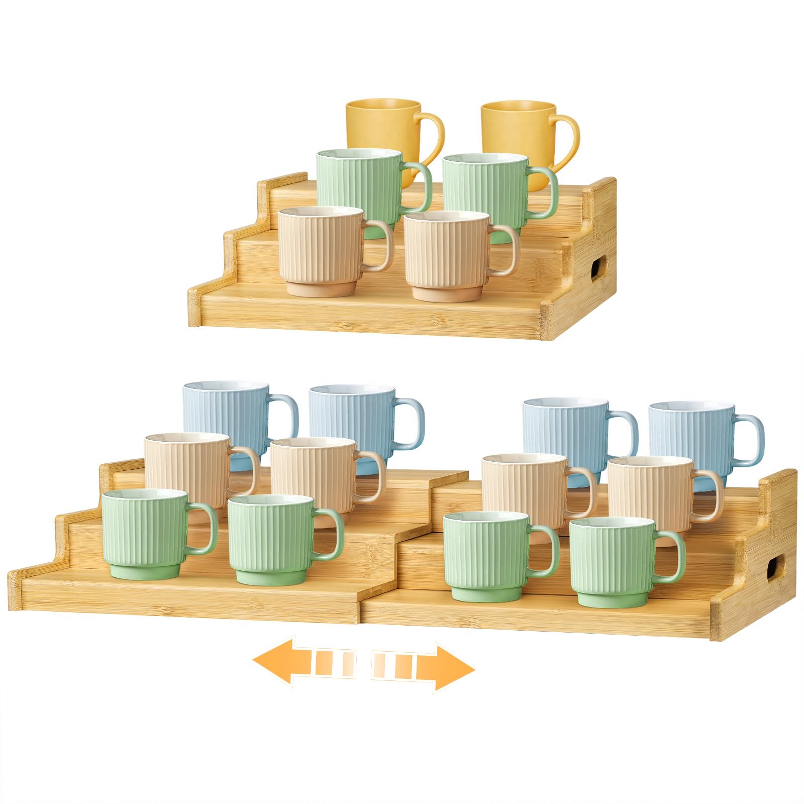 Photo 1 of **UNTESTED**
FIMOFIDRE 3-Tier Expandable Bamboo Mug Holder for Countertop Coffee Cup Holder Display Mug Organizer Mug Rack for Coffee Bar Organizer Mug Shelf for Cabinet for Kitchen, Home, No Assembly