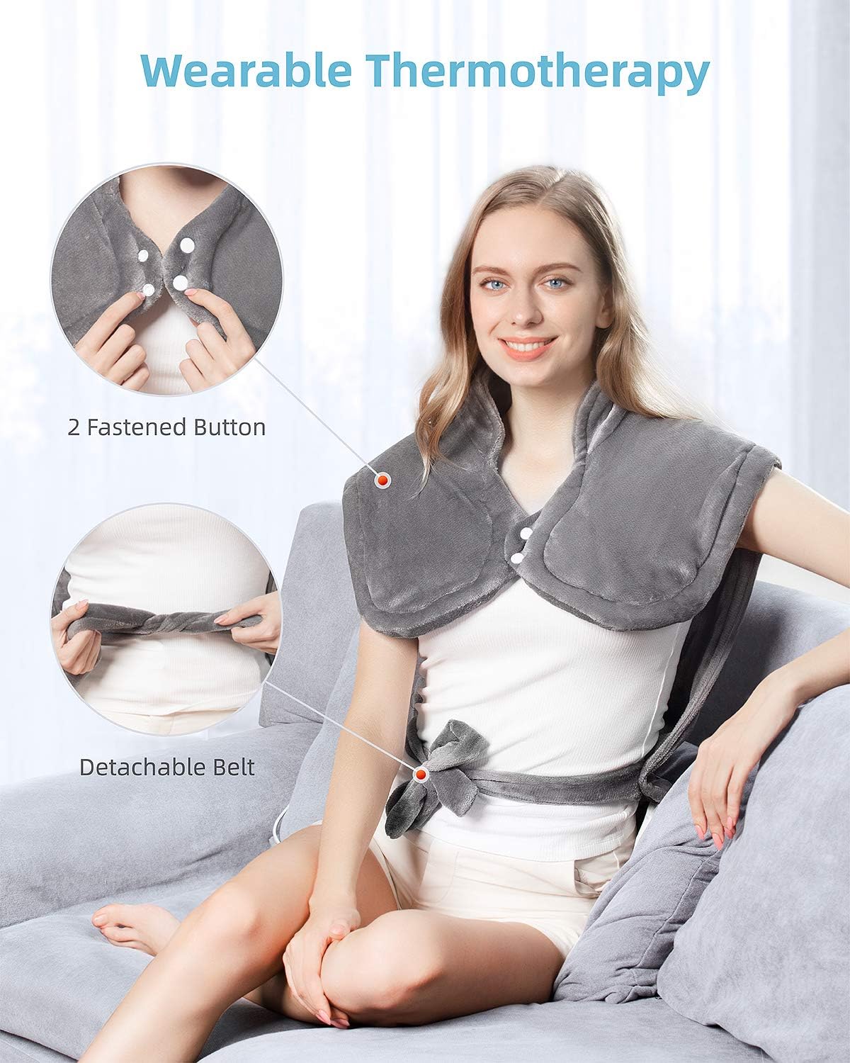 iTeknic Heating Pad for Back Pain Relief, [35"x27"] Extra Large Heating Pad for Neck and Shoulders with Auto Shut Off, 6 Temperature Settings, Fast Heating - Electric Heat Pad for Cramps Gray: Health & Personal Care