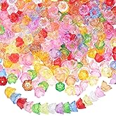 SOFPLATE 500Pcs Acrylic Flower Beads Flower Bead Caps Colorful Tiny Transparent Bell Floral Tulip End Caps Trumpet Flowers Spacer Beads for Jewellery Making Earrings Bracelets Women Adult DIY Crafts