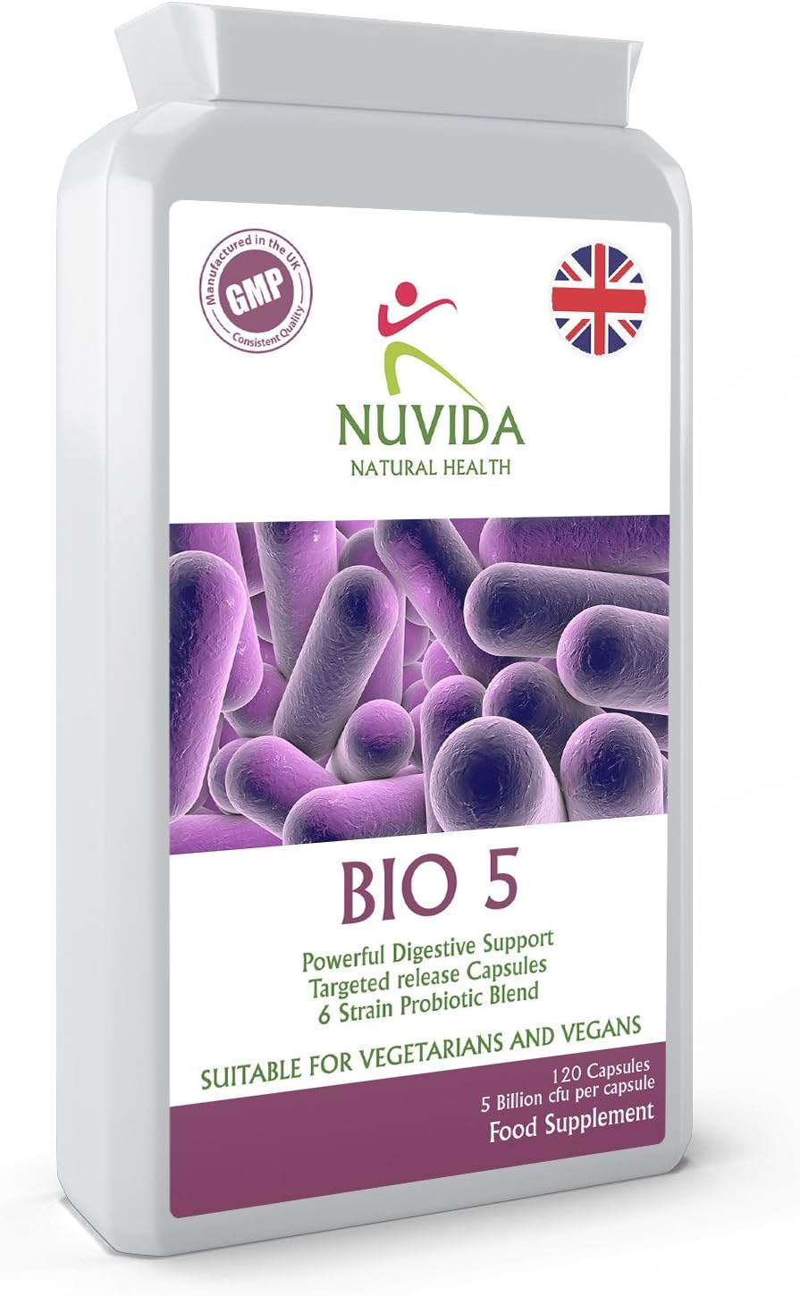 Probiotics for Adults / 5 Billion cfu x 120 Probiotic Capsules/Six Strain Active Live Bacterial Cultures/Vegan and Vegetarian Friendly