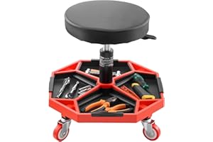 VEVOR Rolling Mechanic Stool with Wheels, 300 lbs Capacity Garage Seat/Work Stool, Adjustable Height (16.5-21.7 in) Roller Cr