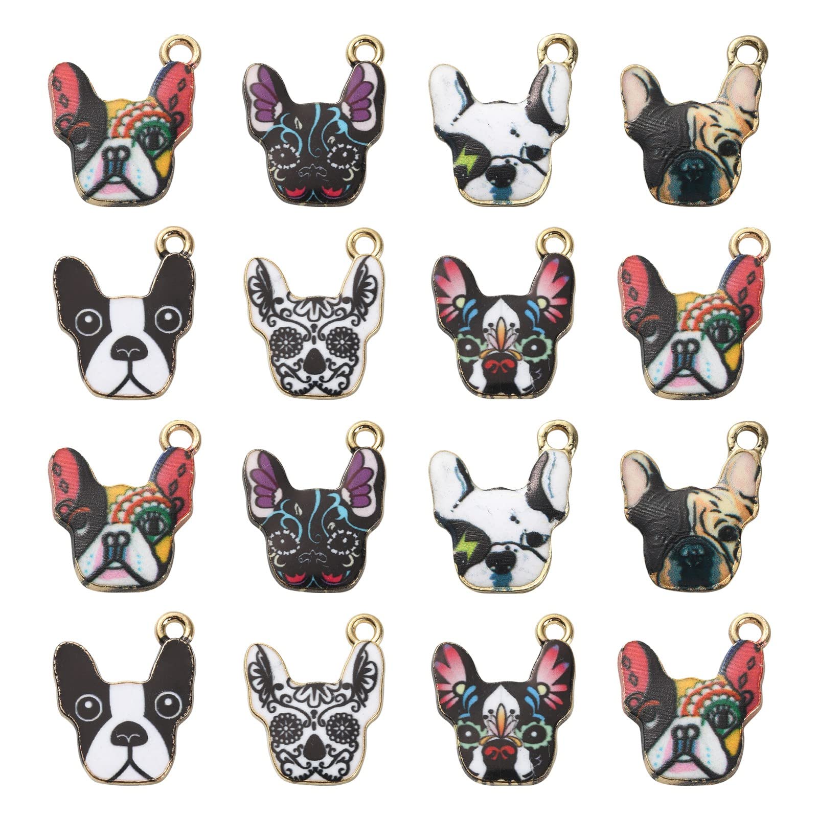 Stiesy 35Pcs 7 Styles Animal Enamel Charms Pet Dog Head Pendant Charm Cute Pug Puppy Dangle Charms Bulk for Jewellery Making Bracelet Crafting DIY