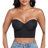 DotVol Women's Longline Strapless Full Figure Underwire Corset Bustier Bra