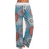 iniber Women's Comfy Pajama Pants Long Casual Drawstring Palazzo Lounge Pants Soft Wide Leg Bottoms