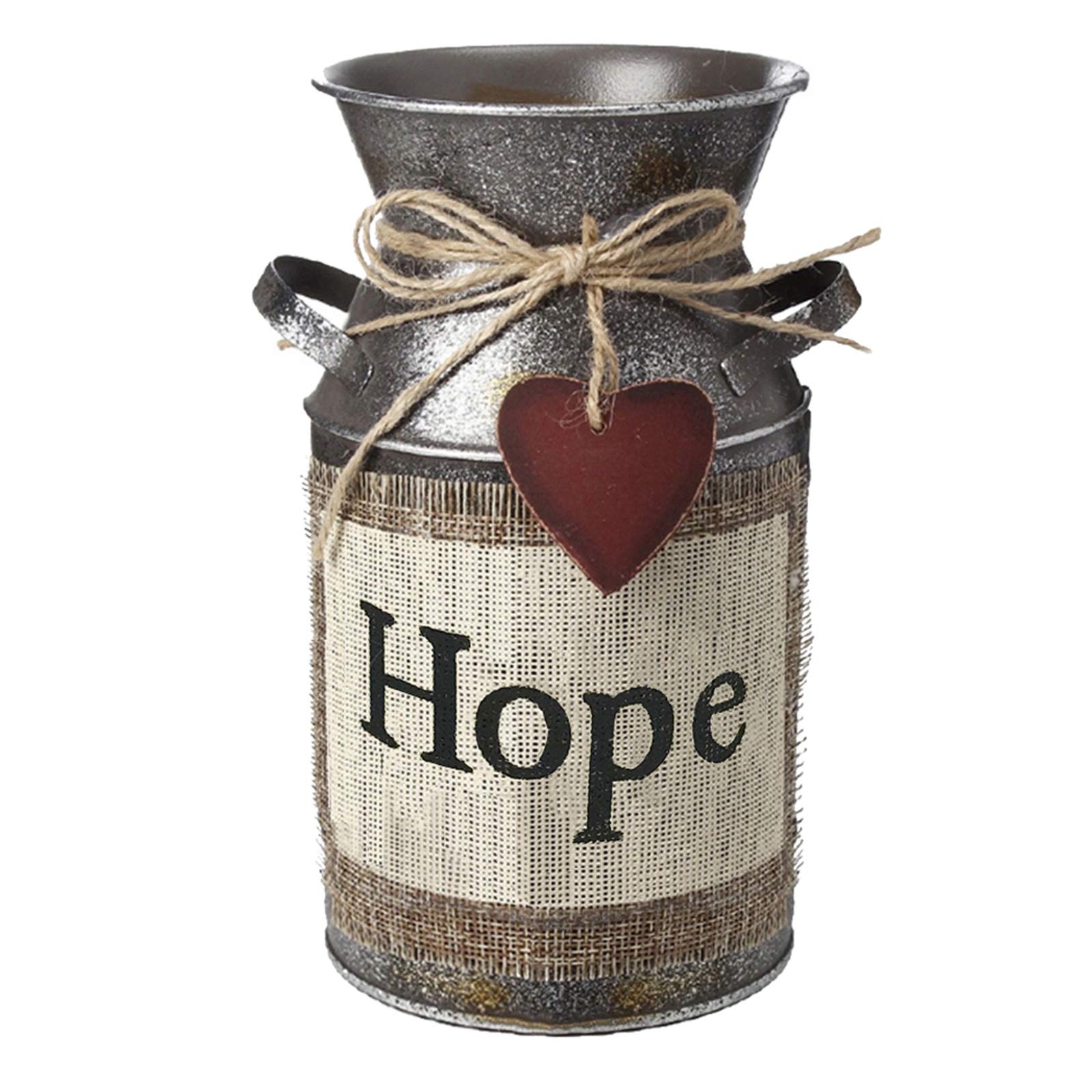 IDoall 7.5" High Rustic Decorative Vase Greetings Rope Design, Metal Milk Can Country Jug Living Room, Bedroom, Kitchen (Hope)