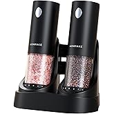Electric Salt and Pepper Grinder Set - Automatic Refillable Salt and Pepper Grinders with Charging Base & LED Light, Adjustable Coarseness, One-handed Easy Operation, Ideal Kitchen Gadget