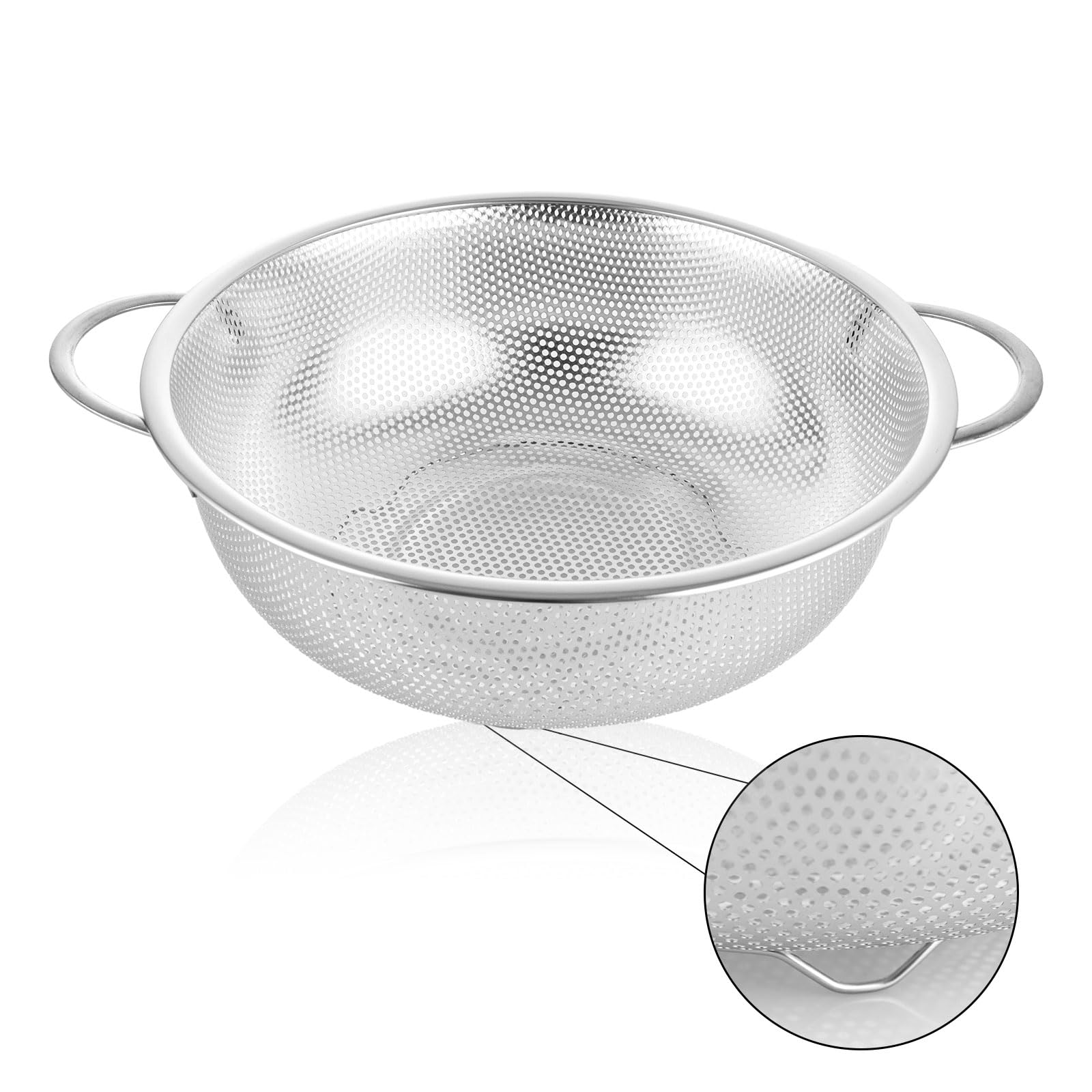 ASelected Stainless Steel Colander 22CM,Micro-Perforated Metal Colander With Handle,Heavy Duty&Healthy Kitchen Strainer For Washing Draining Pasta,Rice,Vegetable,Fruit,Noodle,Spaghetti,Dishwasher Safe