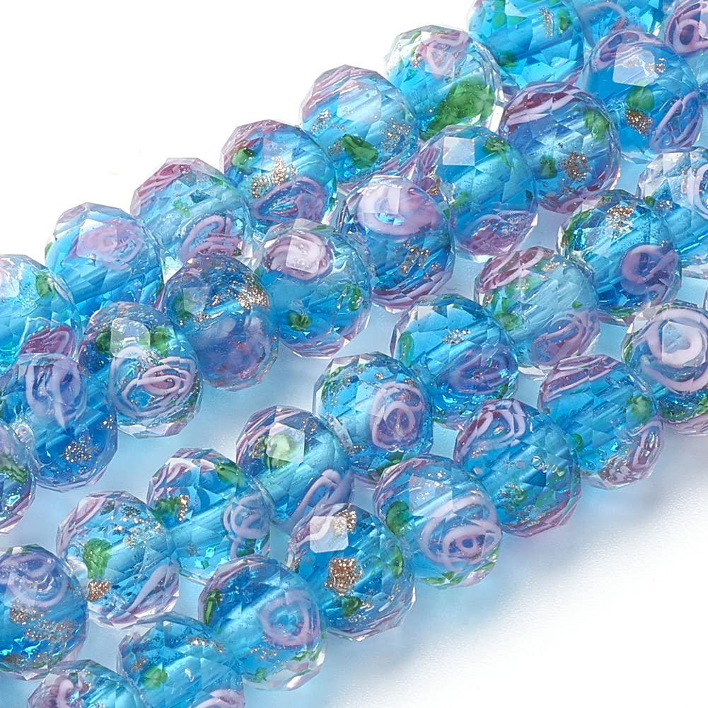 OLYCRAFT 45pcs 9~12mm Gold Sand Lampwork Beads Glass Handmade Round Loose Beads for Rosary Making Jewelry Craft Making with 2mm Hole - Dodger Blue — image 1