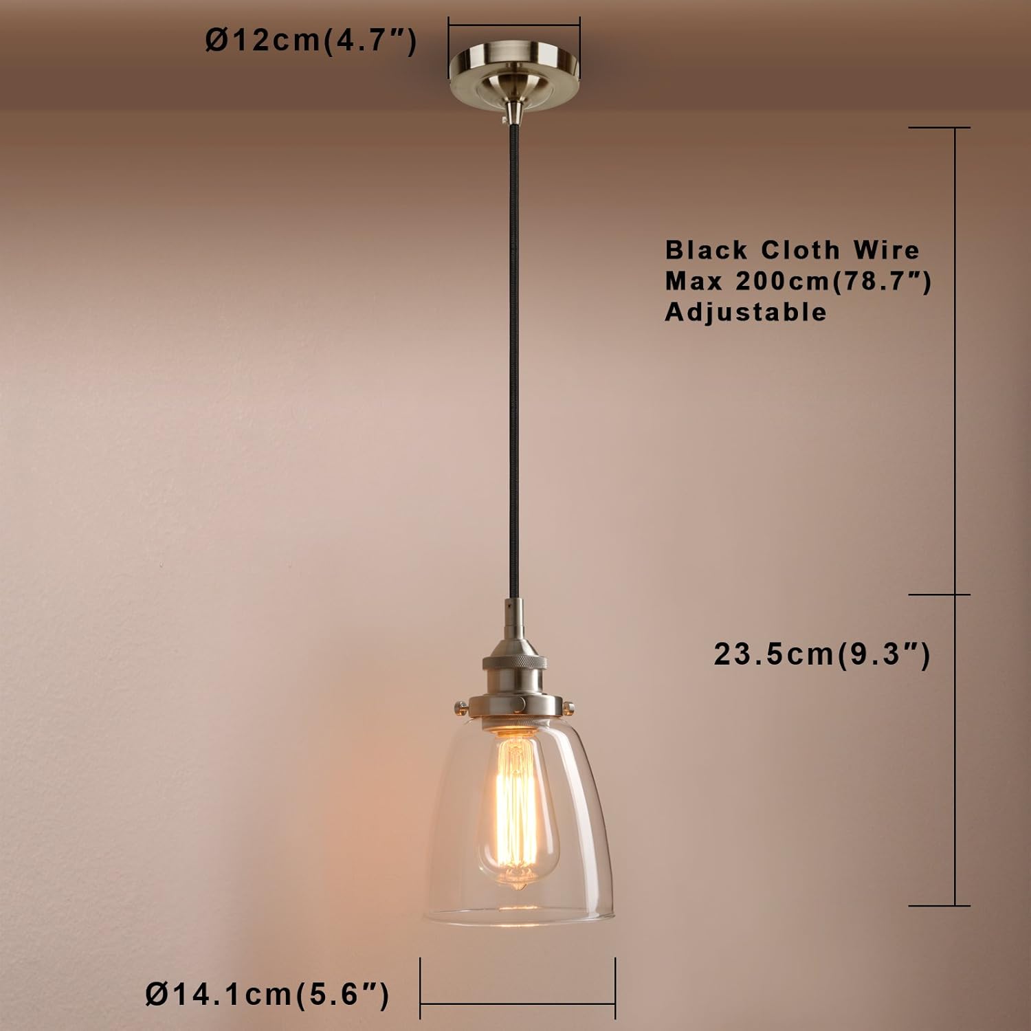 Adjustable Kitchen Lamp For Hotels Hallway Shops Cafe Bar Flush Mount Ceiling Light Fixtures Pathson Retro Pendant Lighting Industrial Small Hanging Light With Clear Glass And Textile Cord Ceiling Lights Lighting