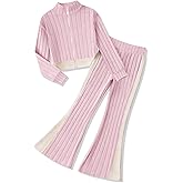 Voxikodex Girls Clothes 2 Piece Zip Up Cropped Sweatshirt & Flare Pants Spring Fall Outfits for Teen Tween Girls 7-14 Years