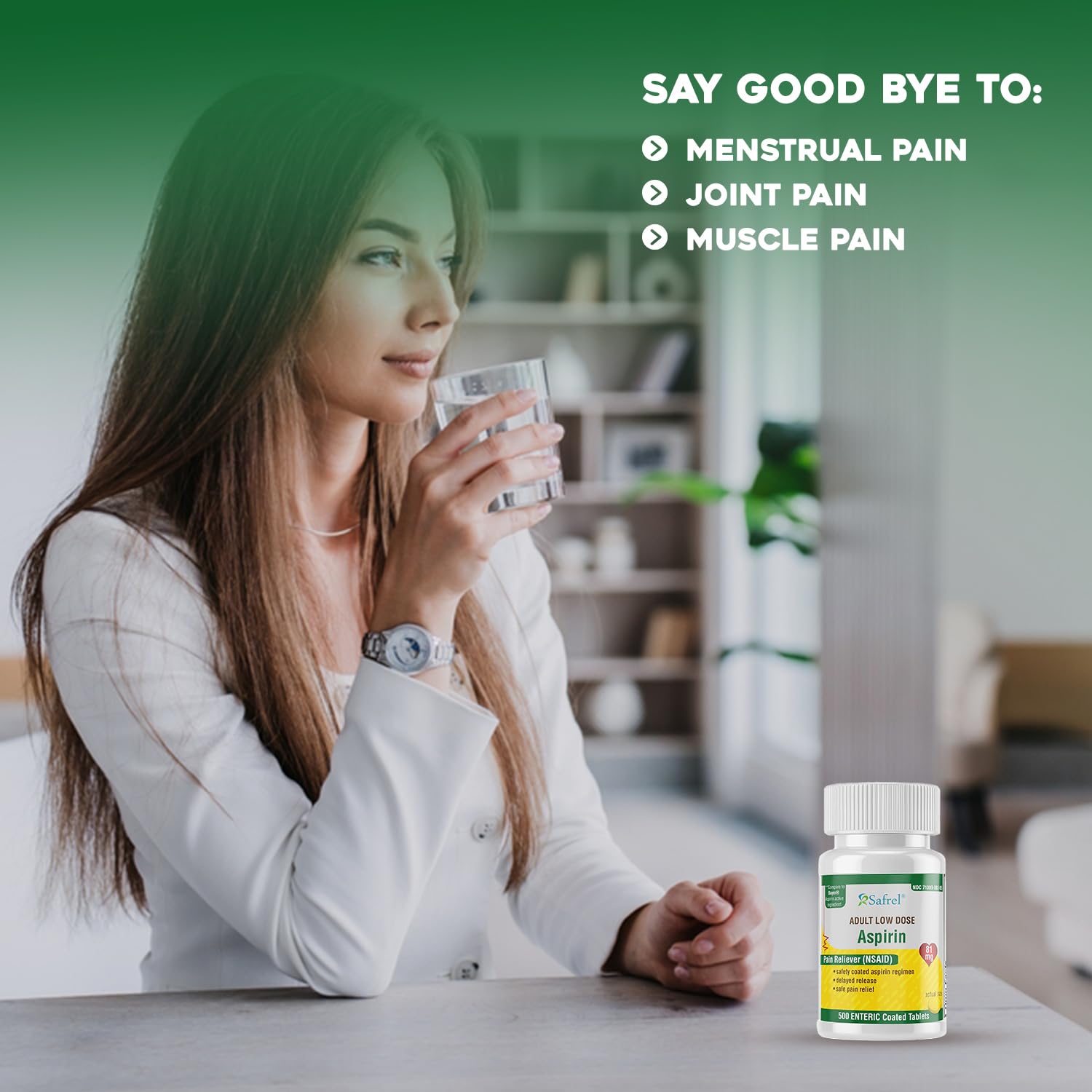 Safrel Generic Bayer Baby Aspirin 81 mg (500 Enteric Coated Tablets) | Adult Low Dose Strength Safe Pain Reliever (NSAID) for Minor Aches | Value Pack