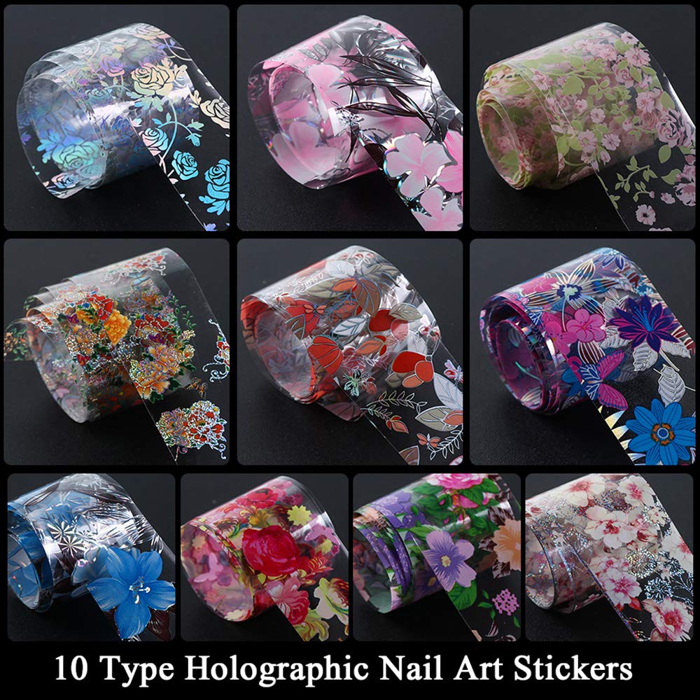 Macute Nail Foil Transfer Stickers Nail Art Supplies Foil Transfers 10 Rolls Flowers Starry Sky Nail Decals Manicure Tips Wraps Nail Art Decorations for Women Fingernails Toenails DIY Beauty Designs: Beauty