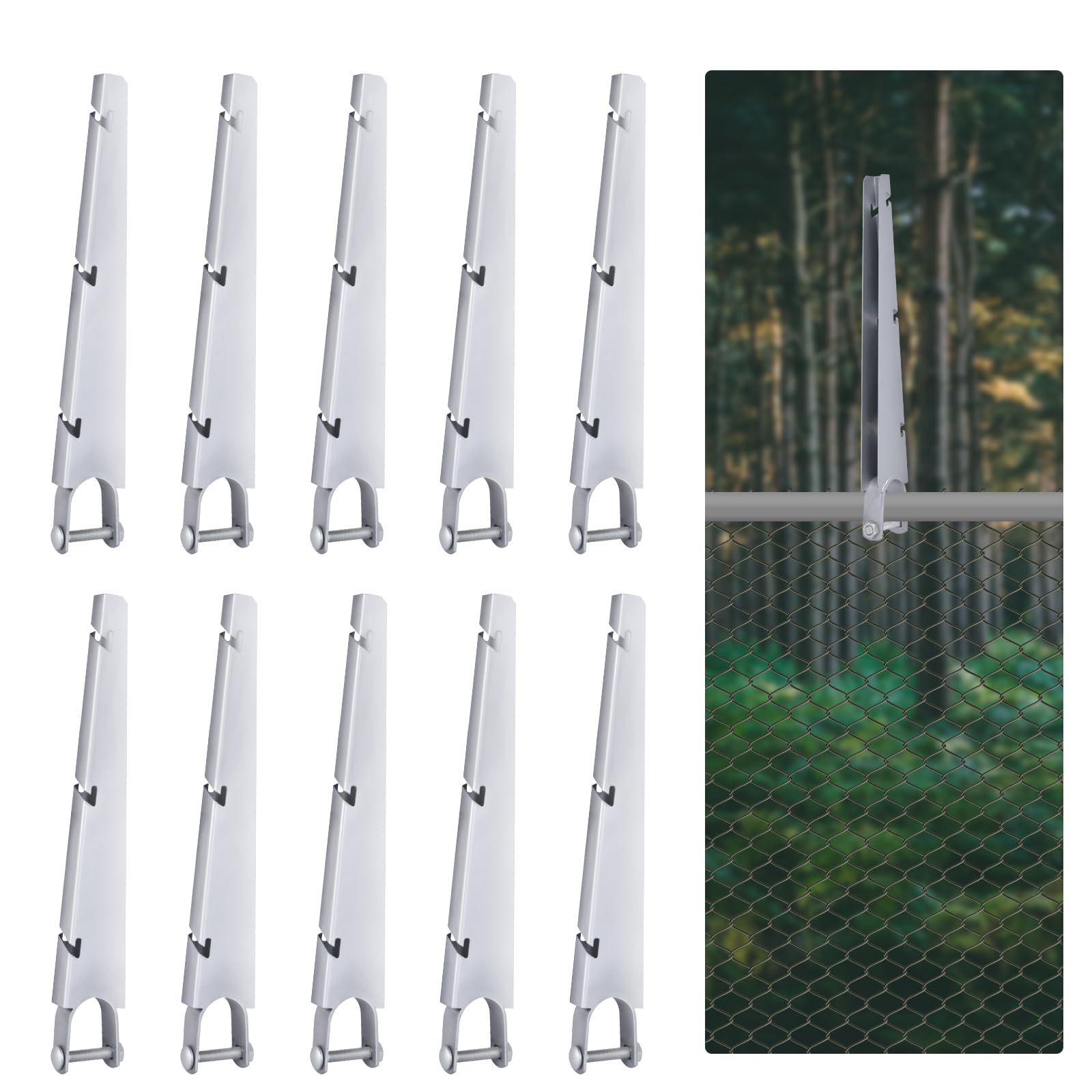 Photo 1 of GRELWT 10 Pack 15.7" Barbed Wire Arm for 1-5/8" Chain Link Fence, U Bracket Design, Galvanized Steel Fence Height Extender for Garden Outdoor,Sliver