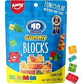 AMOS 4D Gummy Blocks Candy Bricks, Edible Building Blocks, Themed Novelty Candy for Kids Birthday Party, Cupcake Topper, Resealable 6.98oz Bag (Pack of 1)