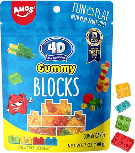 Amazon.com : AMOS 4D Gummy Blocks – 7oz (198g) Fruit-Flavored