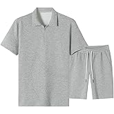 JMIERR Men's Tracksuits 2 Piece Outfits Casual Sweatsuit Textured 1/4 Zip Short Sleeve Golf Polo Shirt and Short Sets
