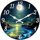 TGHHPC Glass Small Wall Clock Battery Operated - 8 Inch Silent Analog Clock | Moonlit Starry Night Decorative Wall Clocks, Large Numbers Quartz Clock for Living Room Bedroom Office Hotel Cottage