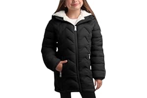 DKNY Girls Puffer Jacket - Full Sherpa Lined Glacier Shield Mid Length Quilted Puffer Jacket Kids Insulated Winter Coat