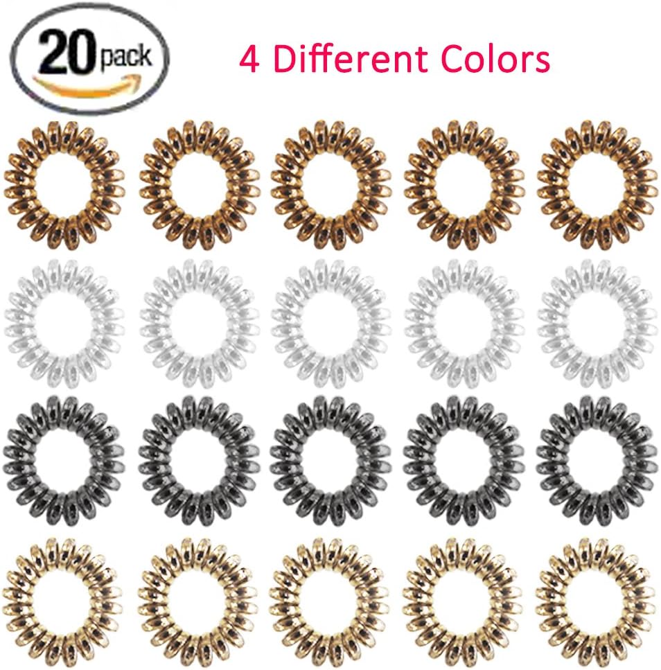 Elastic Hair Ties Hair Rubber Bands No Damage Traceless Hair Ring Rope Clear Plastic No Crease Spiral Twist Ponytail Holders Stretchy Hair Coil Telephone Cord Set Styling Accessories 20 Pack