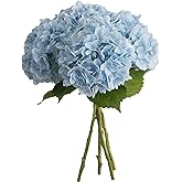 AELFFCES 19 Inch Real Touch 4pcs Blue Hydrangea Artificial Flowers, Full Big Latex Texture Realistic Faux Hydrangeas Flowers for Tableside Kitchen Office Decor, Weddings Party Arrangements (Blue)