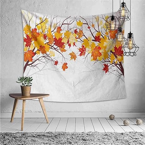 Amazon Co Jp カナダのカエデの木の寝室の画像の秋の壁のタペストリー秋の季節の柔らかい反射効果のある葉っぱかわいいタペストリーの壁掛けartorangeホワイト 0x150cm ホーム キッチン