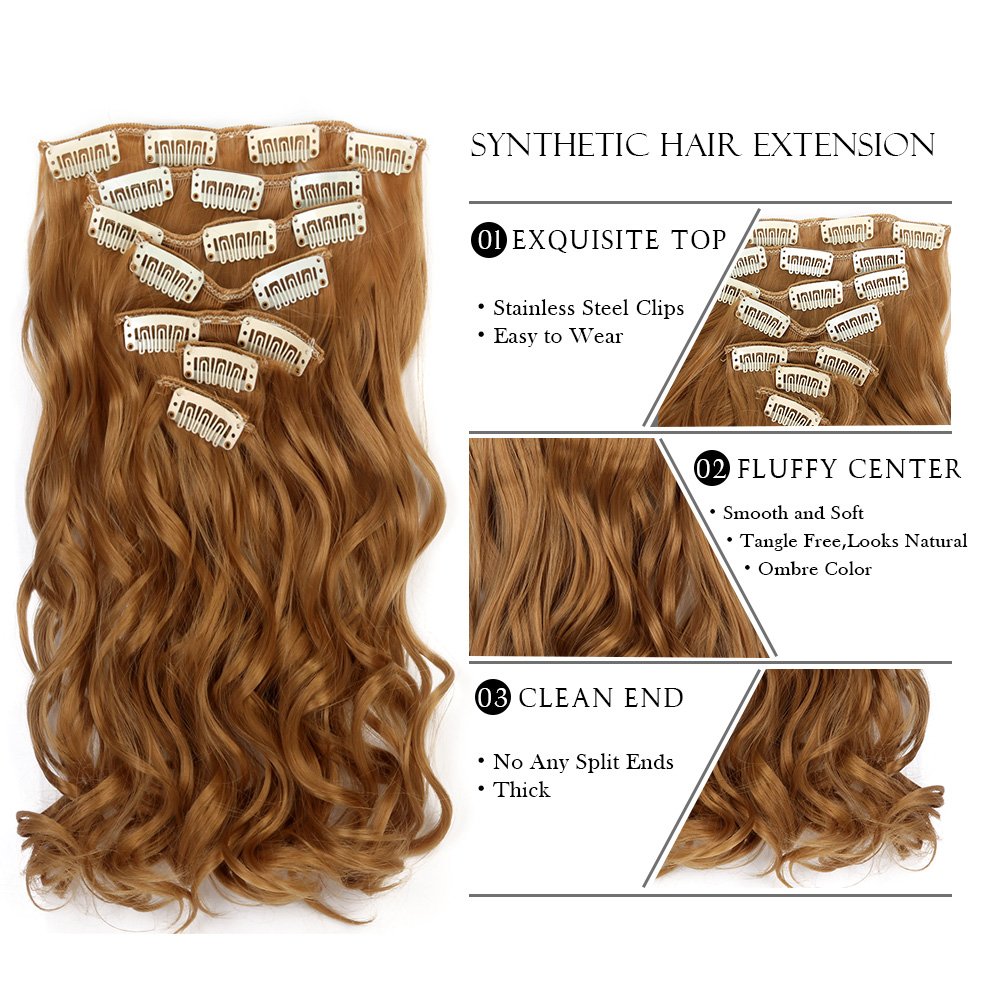 Neverland Beauty 22 "Full Kopf Klipp in den Haar Verlangerungen Ombre Wavy Curly Dip Dye 7Pcs 16 Clips Hair Extensions Hairpiece Honey Blonde Amazon